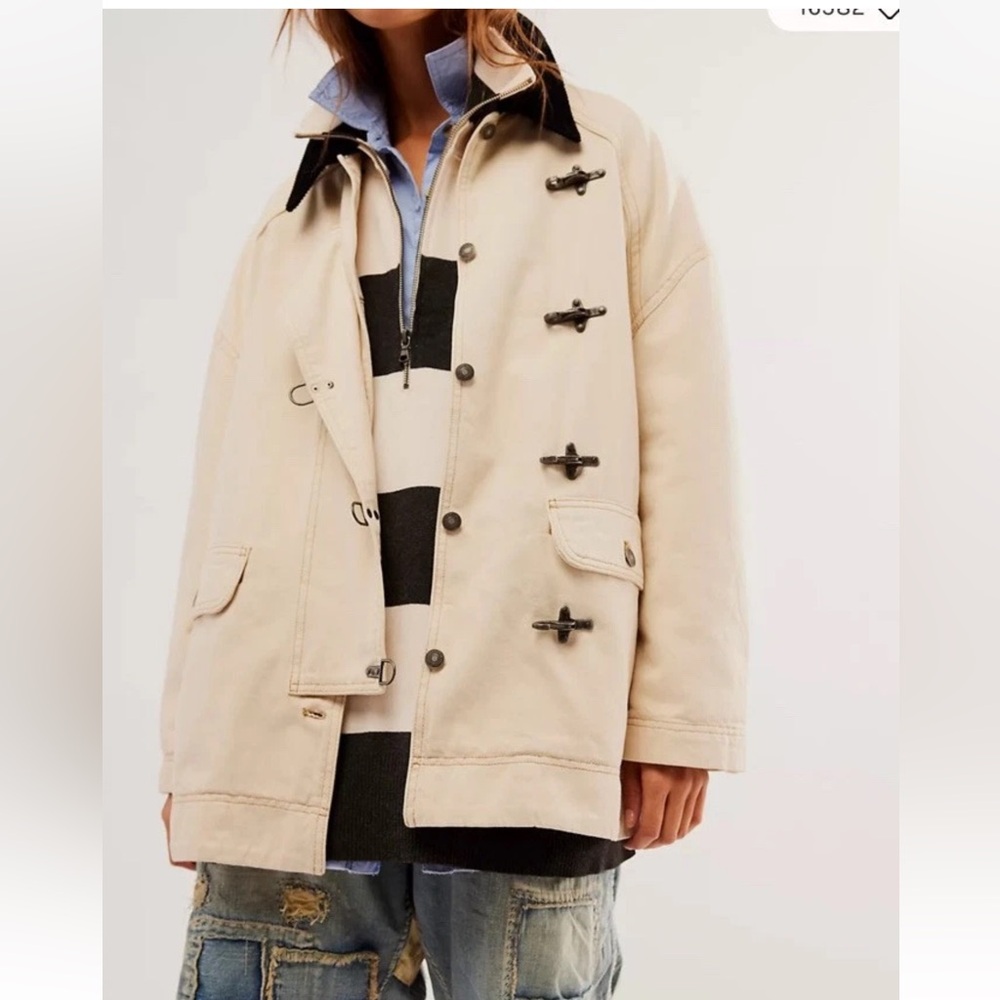Free People Denim Barn Coat We The Free Denim Button Hook Closures  Ecru - Picture 5 of 8